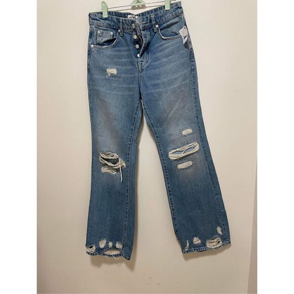 NWT Free People  Ripped Distressed Relaxed Fit High Waist Button Fly Jean - Picture 1 of 8